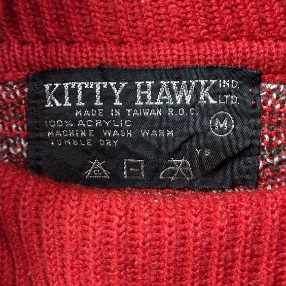 Kitty Hawk Vintage Sweater, Women's Sz Medium, Red White Black Geometric Boxy - Picture 2 of 8
